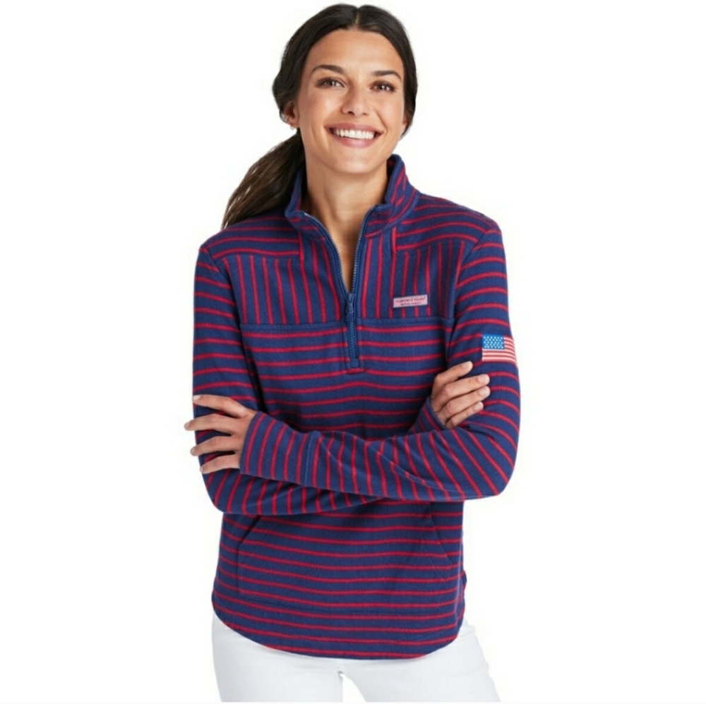 Vineyard Vines USA mixed stripe pullover in Deep Bay - Picture 9 of 10